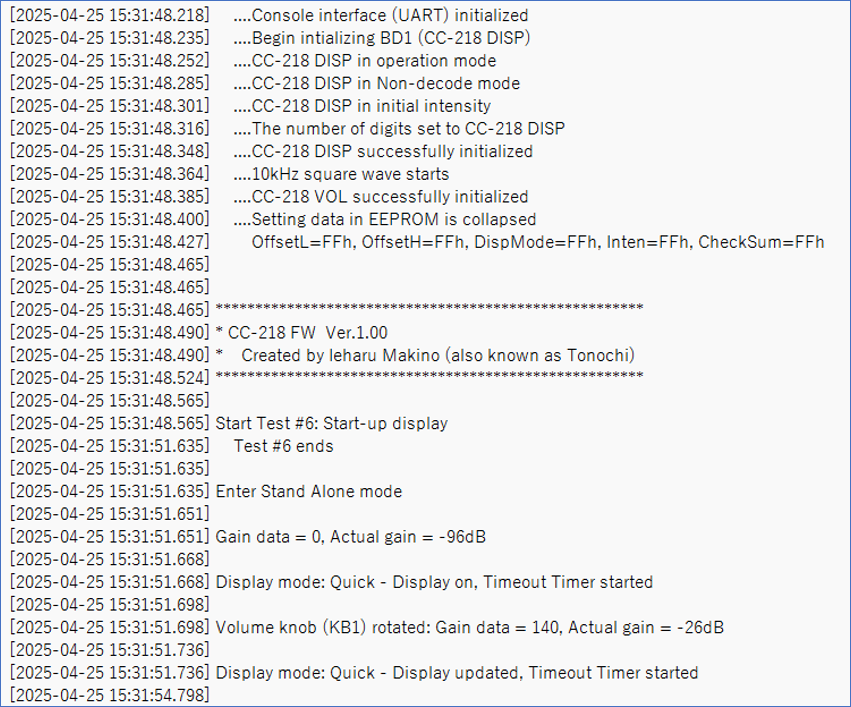 Example of Tera Term log -- Opening message of CC-218 FW